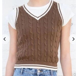 NWT Brandy Melville John Galt Brown V-Neck Cableknit Sweater Vest